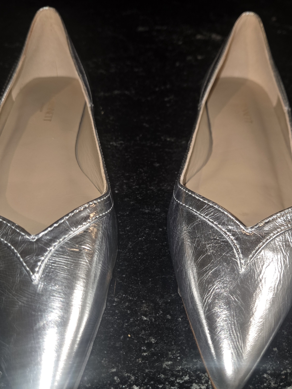LK Bennett Metallic Silver Pointed Toe Flats